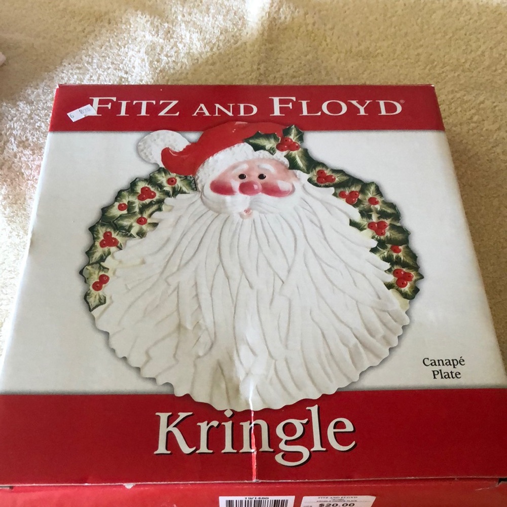 Fitz & Floyd Kringle Serving Plate Ceramic new in damaged box 9" diameter - Picture 3 of 5